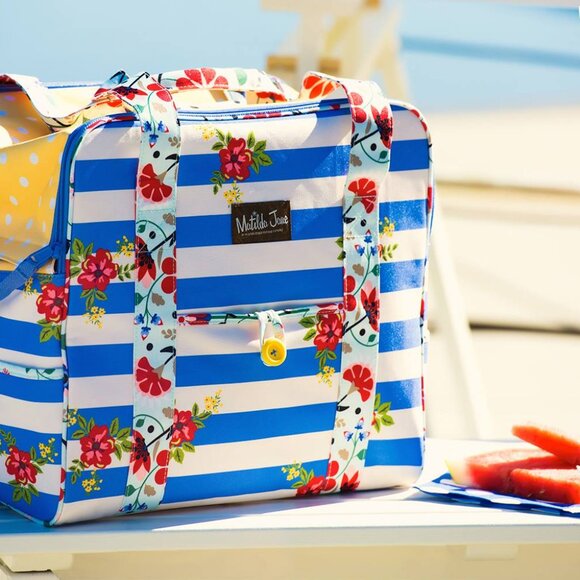 Matilda Jane Blue and Cream Striped Insulated Cooler Bag - Picture 1 of 6